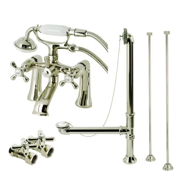 CCK268PN Deck Mount Clawfoot Tub Faucet Package, Polished Nickel, Kingston Brass, Mfr#: CCK268PN
